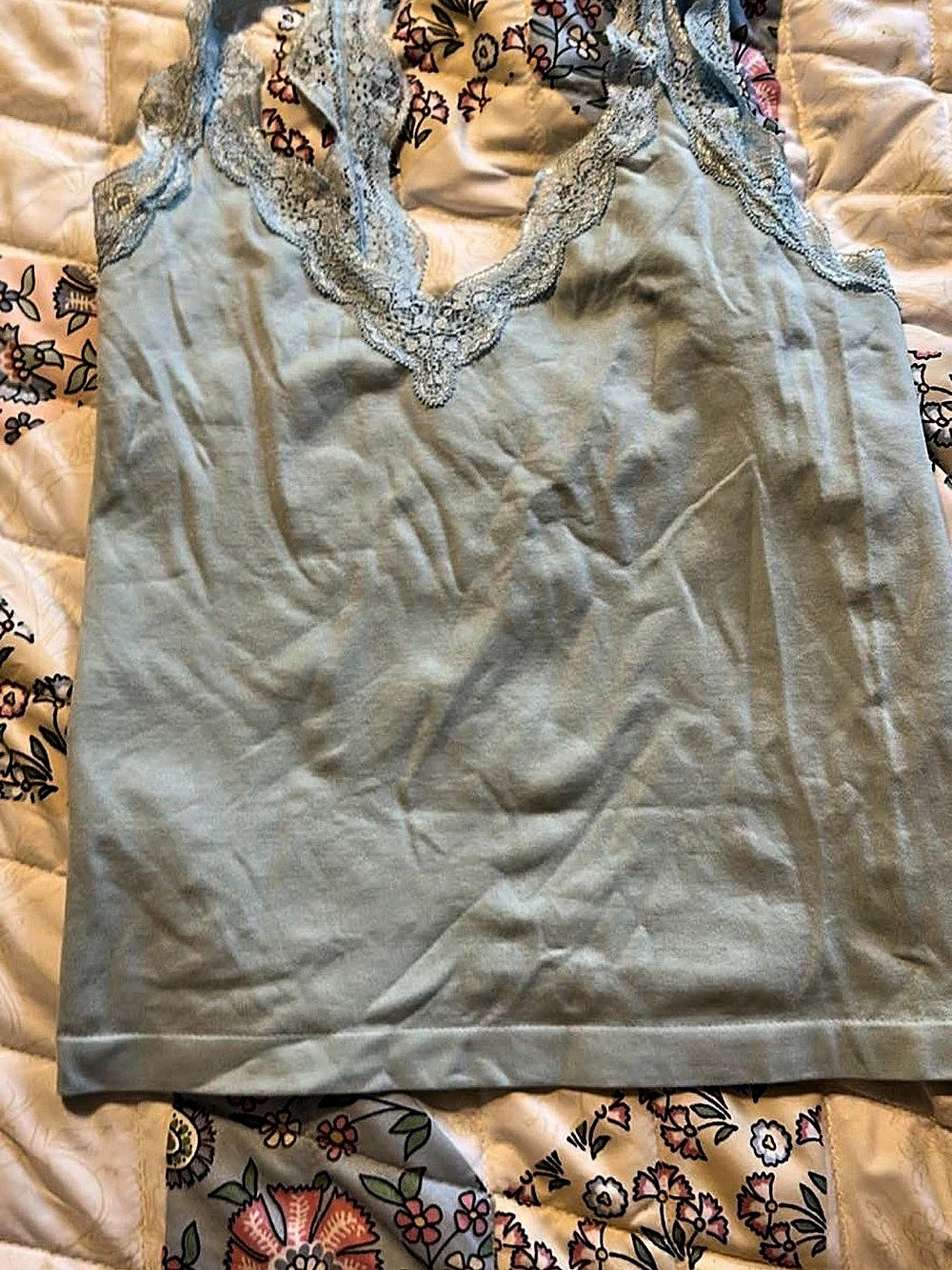 Wild Fable Women's Lace Trim Seamless Tank Top Blue Small